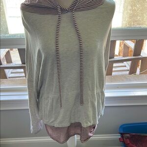 Striped Gray and Maroon Hoodie